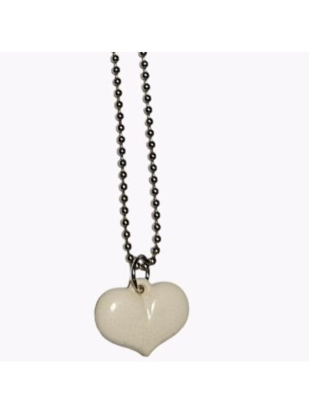 Retro White Heart Pendant Necklace Silver Tone Bead Chain Fashion Jewelry Women